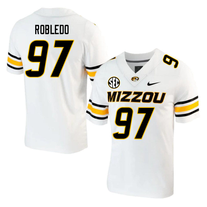 Men #97 Daniel Robledo Missouri Tigers College 2023 Football Stitched Jerseys Sale-White - Click Image to Close
